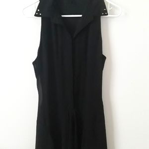 Studded Collar Button Down High Low Dress